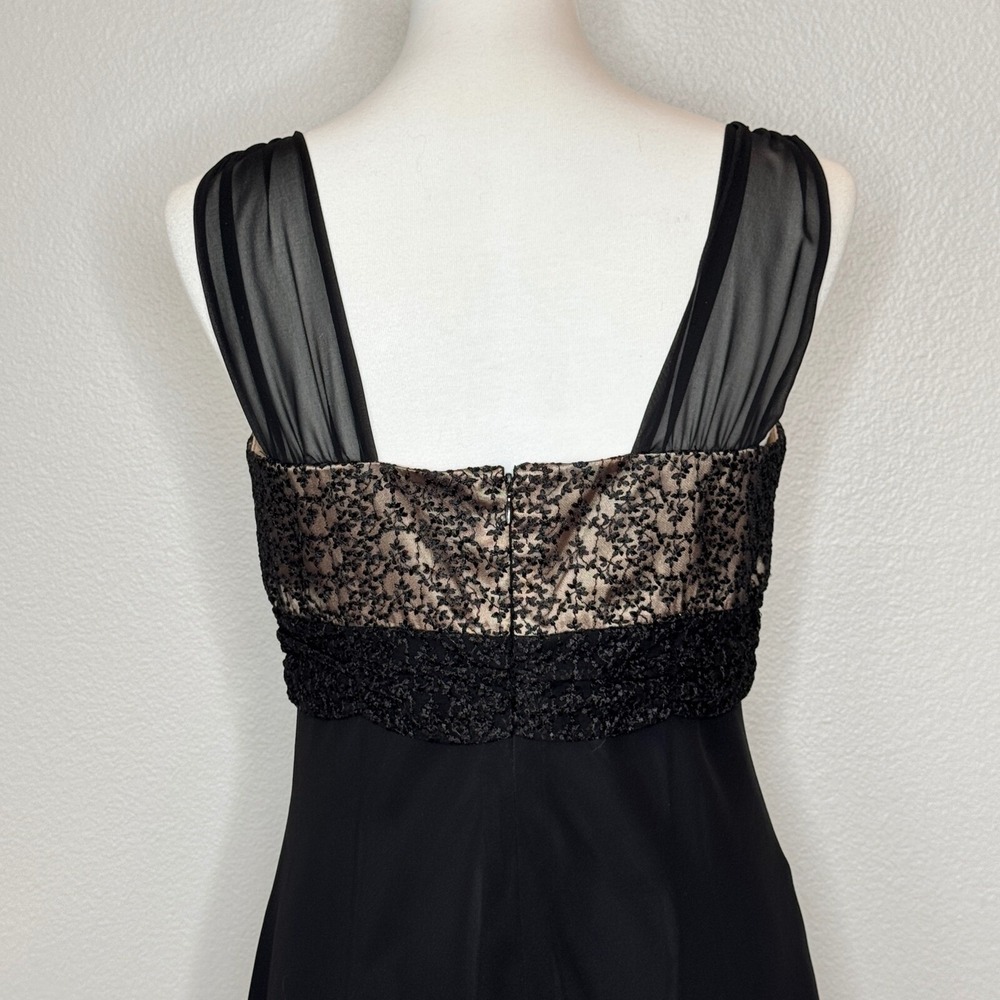 EVAN PICONE Cocktail Black Midi Dress 10 Lace Bodice Handkerchief Hem Formal - Picture 7 of 9